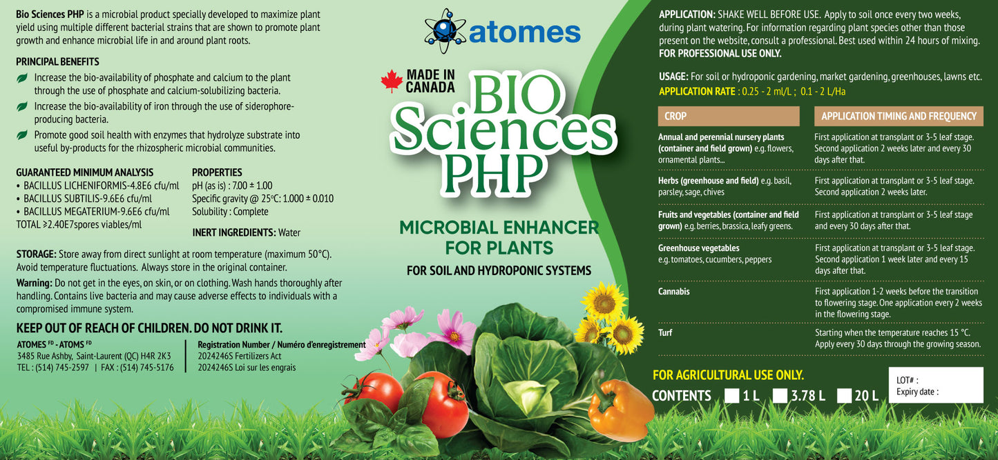 BIO SCIENCES PHP, Organic & Biological Liquid Fertilizer, No GMO, No Chemicals - 1:100 Dilution ratio