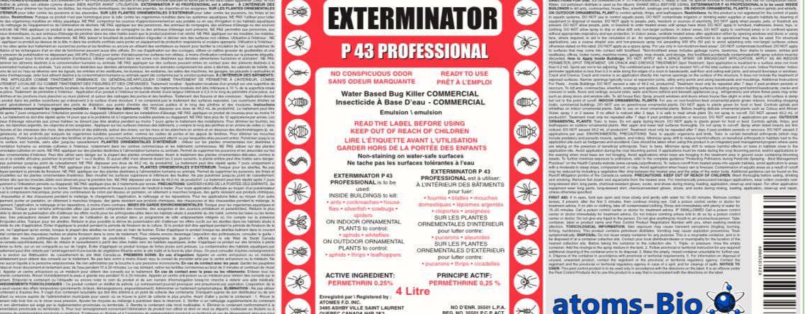 Exterminator P43 Professional label with branding on a gray background