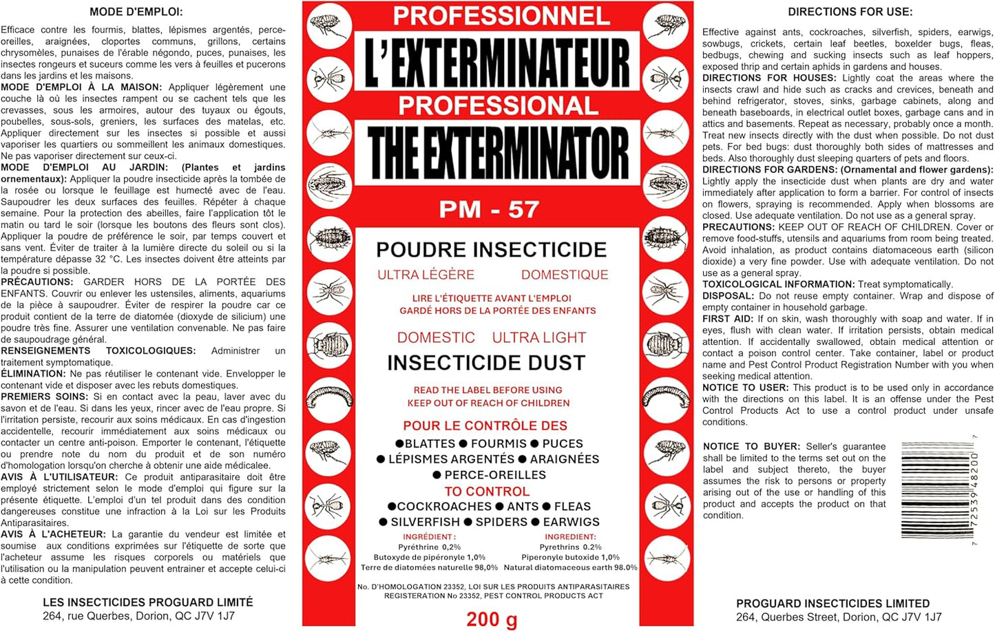 Insecticide, ready to use, indoor and outdoor, 200g, Label