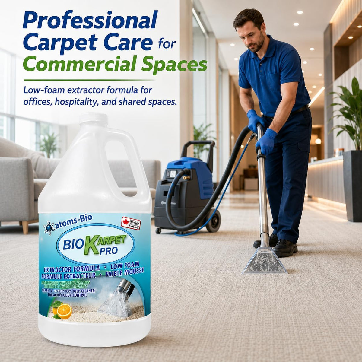 BIO KARPET PRO professional carpet extraction in a commercial hallway