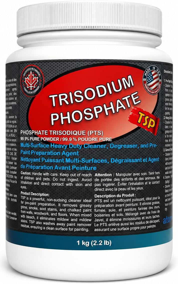 Phosphate trisodique (TSP) | Poudre concentrée | Pureté à 99,9 % | Nettoyant, dégraissant et agent de préparation avant peinture multi-surfaces | 1 kg