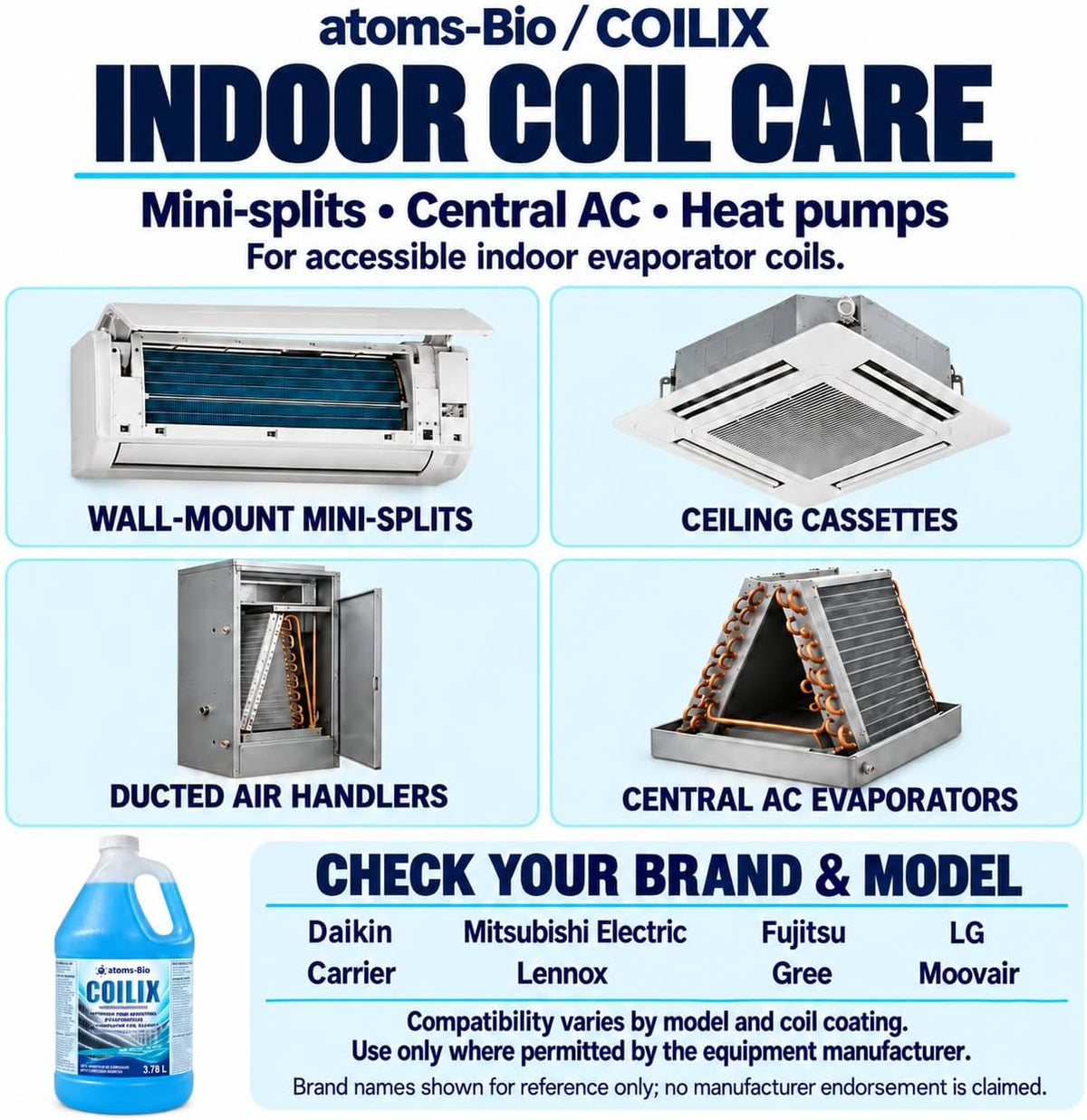 COILIX AC Evaporator Coil Cleaner Concentrate – 3.78 L (1 Gallon)