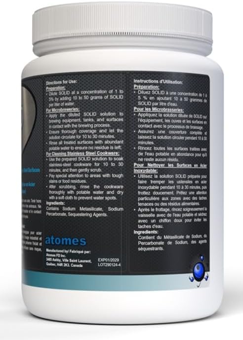 Poudre nettoyante solide pour ustensiles de cuisine en acier inoxydable | Sans caustique | Nettoyant puissant pour casseroles, poêles et équipements de brasserie | 1 kg