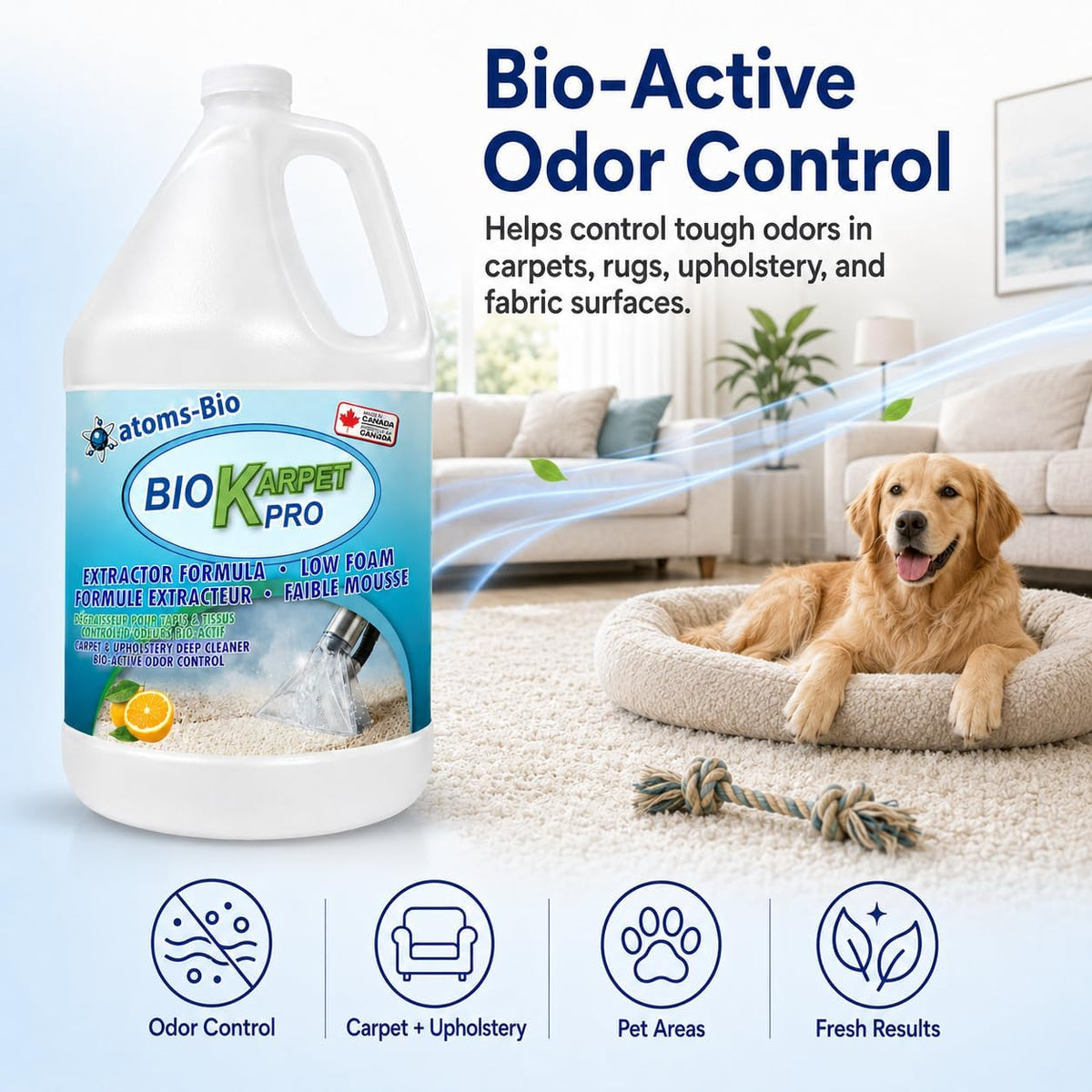 BIO KARPET PRO bio-active odor control for carpets, upholstery and pet areas